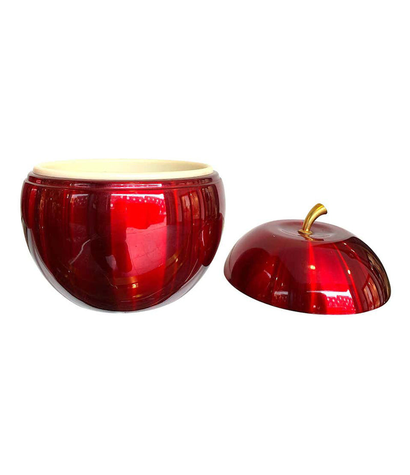 1970S APPLE ICE BUCKET BY DAYDREAM IN ANODISED VIBRANT RED WITH BRASS HANDLE
