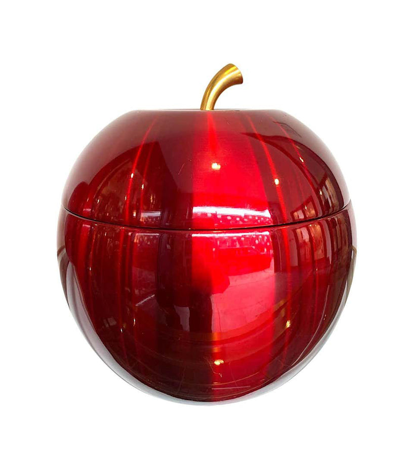 1970S APPLE ICE BUCKET BY DAYDREAM IN ANODISED VIBRANT RED WITH BRASS HANDLE