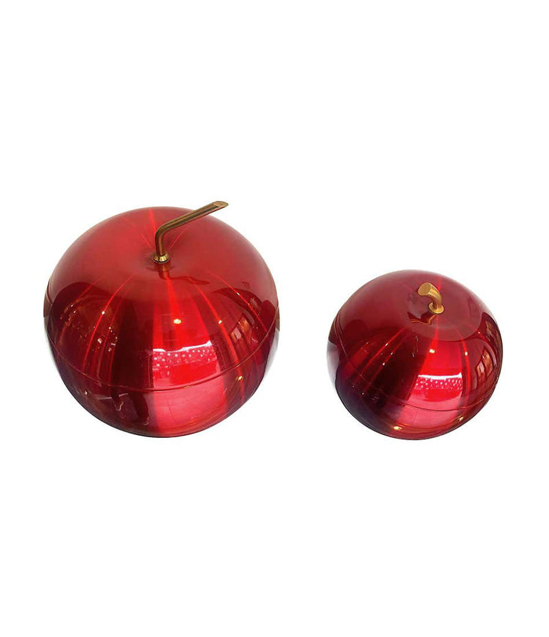 1970S APPLE ICE BUCKET BY DAYDREAM IN ANODISED VIBRANT RED WITH BRASS HANDLE