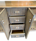 1970S FRENCH RIVIERA BAMBOO CREDENZA WITH BAMBOO AND LEATHER HANDLES