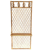 1970S FRENCH RIVIERA RATTAN AND BAMBOO COAT RACK WITH WOODEN SHELF