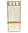 1970S FRENCH RIVIERA RATTAN AND BAMBOO COAT RACK WITH WOODEN SHELF
