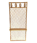 1970S FRENCH RIVIERA RATTAN AND BAMBOO COAT RACK WITH WOODEN SHELF