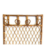 1970S FRENCH RIVIERA RATTAN AND BAMBOO COAT RACK WITH WOODEN SHELF