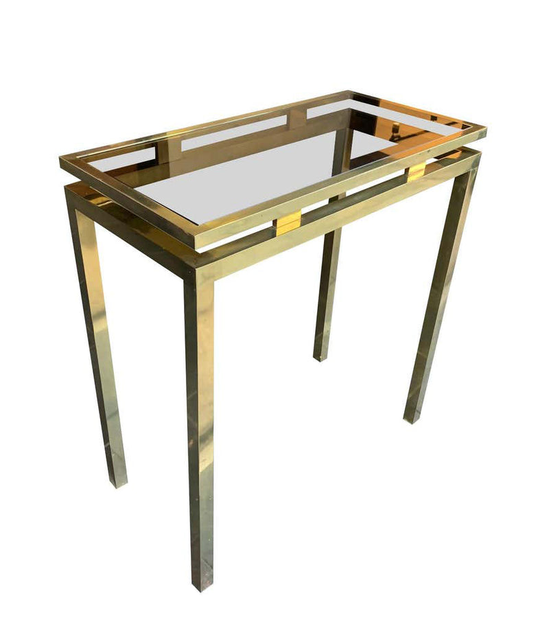 1970S GUY LEFEVRE STYLE GILT METAL CONSOLE AND MATCHING MIRROR