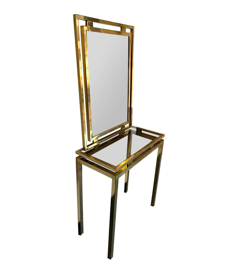 1970S GUY LEFEVRE STYLE GILT METAL CONSOLE AND MATCHING MIRROR