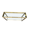 1970S GUY LEFEVRE STYLE GILT METAL CONSOLES WITH TWO GLASS SHELVES