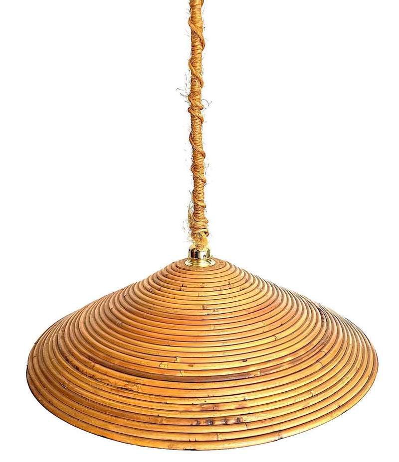 1970S ITALIAN BAMBOO CIRCULAR PENDANT LIGHT IN THE STYLE OF GABRIELLA CRESPI