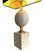 1970S MAISON BARBIER TRAVERTINE AND BRASS LAMP WITH NEW BESPOKE SHADE