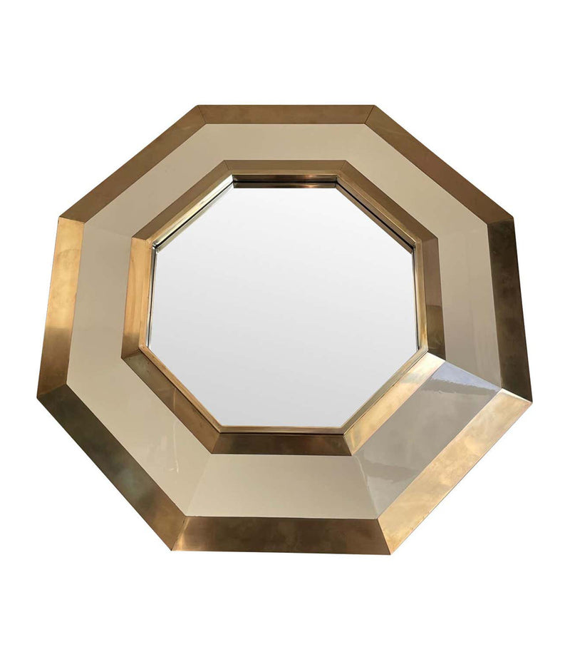 1970S OCTAGONAL BRASS AND IVORY LACQUER MIRROR BY JEAN CLAUDE MAHEY