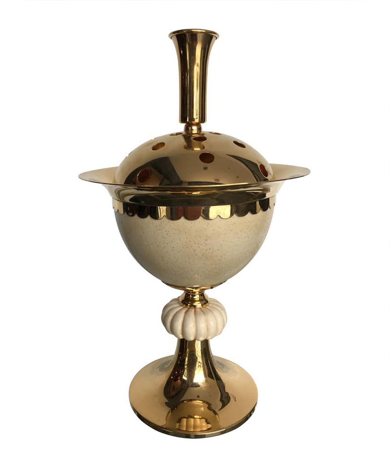 1970S POTPOURRI HOLDER IN GILT METAL WITH REAL OSTRICH EGG BY CHRISTIAN DIOR