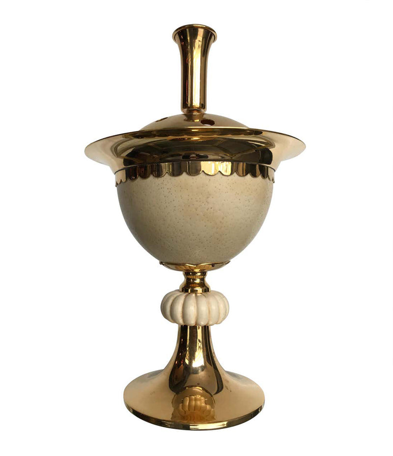 1970S POTPOURRI HOLDER IN GILT METAL WITH REAL OSTRICH EGG BY CHRISTIAN DIOR