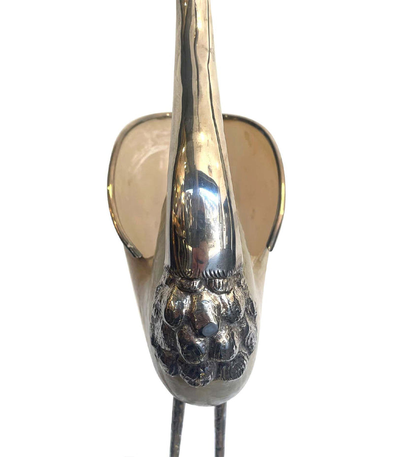 1970'S SILVER PLATED CRANE BY GABRIELLA BINAZZI WITH REAL NAUTILUS SHELL BODY