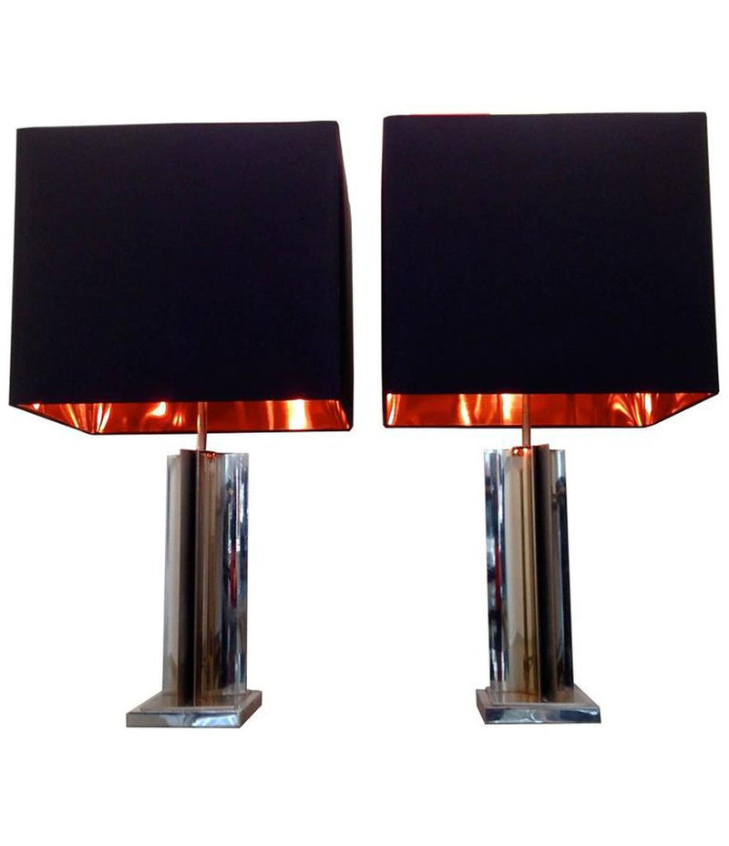 Pair of Maison Charles style french chrome lamps
