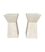 A pair of interesting shaped Italian 1970s travertine pedestals / bedside tables