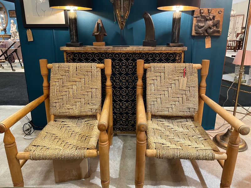 Mid Century armchair - Mid Century Furniture - Vintage Armchairs - Audoux Minet chairs - Woven Chairs - Rope Chairs - Ed Butcher Antiques - Antique Shop London