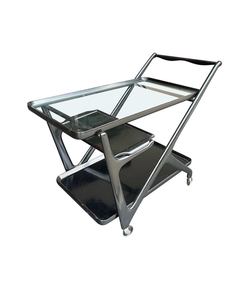A black lacquer bar trolley  with two removable serving trays dating from the 1950s by Ico Parisi - Mid Century Furniture - Ed Butcher - Antique Shop London