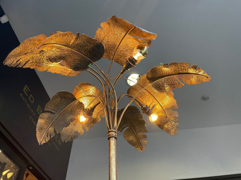 Palm tree lamp - palm tree floor lamp - gold palm tree lamp - palm floor lamp - vintage palm tree floor lamp - antique gold palm leaf floor lamp - Ed Butcher Antiques - Antique Shop London