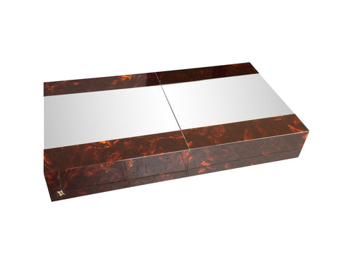 Mid Century Coffee Table by Eric Maville and Jean Claude Mahey sliding coffee table with mirrored top and faux tortoiseshell