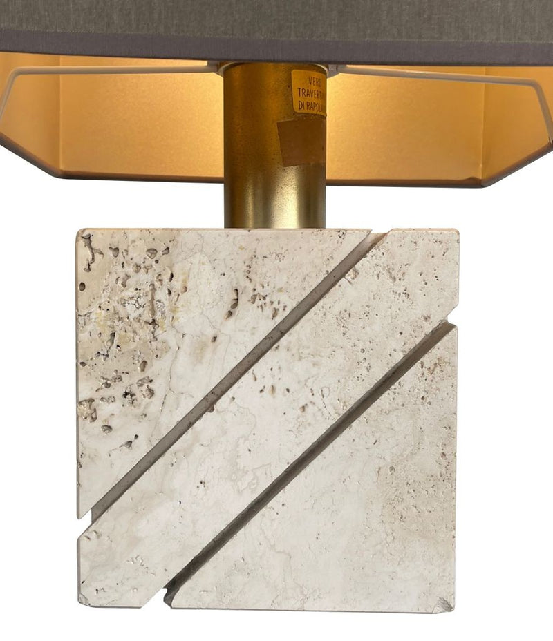 Mid century table lamp with travertine and brass base by Fratelli Manneli - Mid Century Lighting - 1970s table lamps