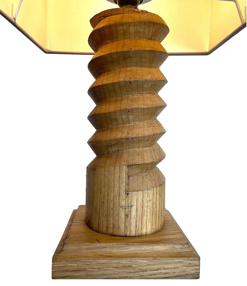 Mid Century Lighting - 1940s Table Lamp - Charles Dudouyt - carved Oak - Ed Butcher Antique Shop London
