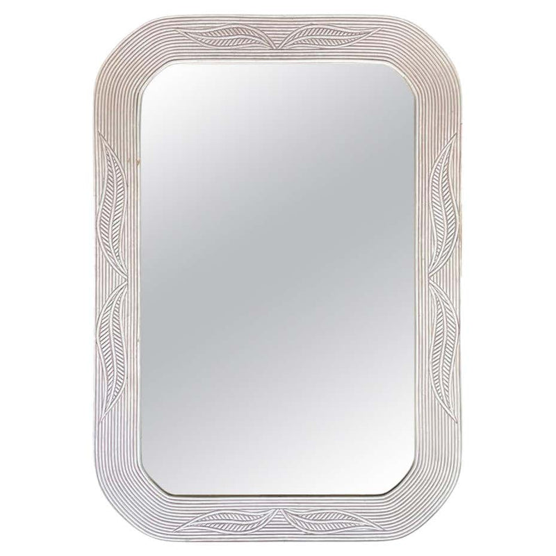 Italian 1970s Bamboo Whitewashed Rectangular Mirror by Vivai del Sud - Ed Butcher Antiques