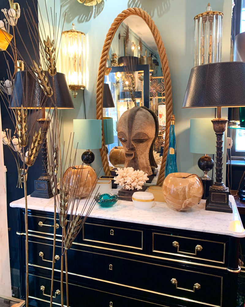 LOVELY ANTIQUE FRENCH LOUIS XVI STYLE EBONISED COMMODE WITH CARRARA MARBLE TOP