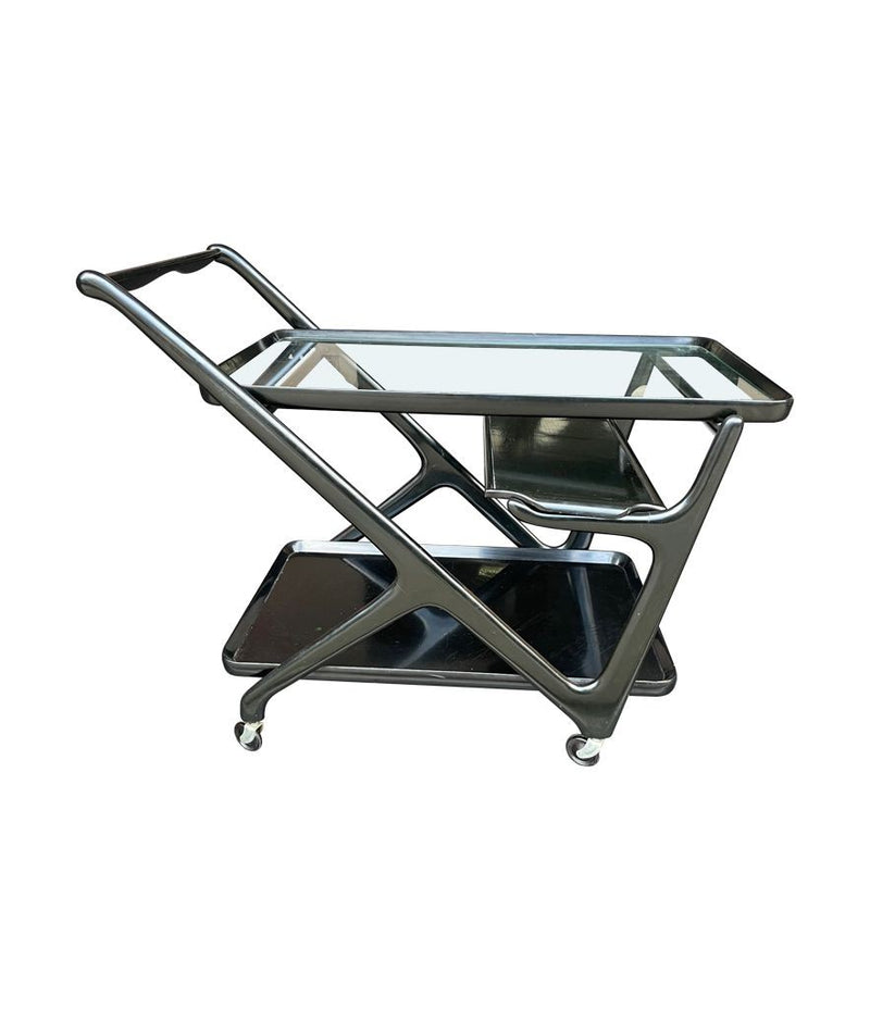 A black lacquer bar trolley  with two removable serving trays dating from the 1950s by Ico Parisi - Mid Century Furniture - Ed Butcher - Antique Shop London
