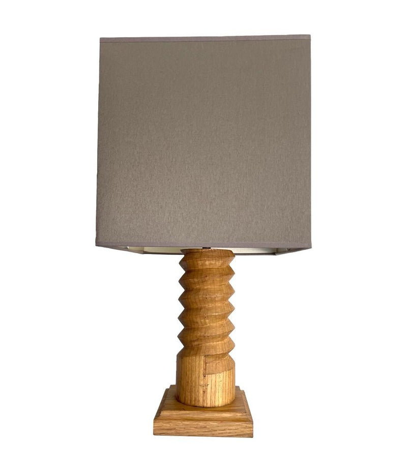 Mid Century Lighting - 1940s Table Lamp - Charles Dudouyt - carved Oak - Ed Butcher Antique Shop London