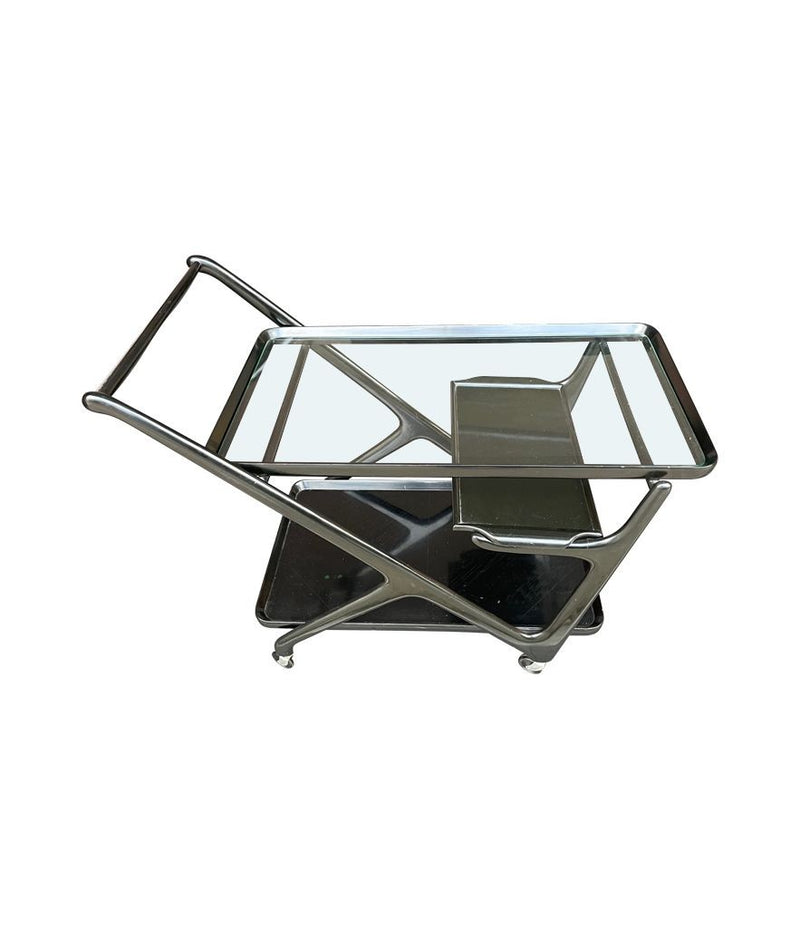 A black lacquer bar trolley  with two removable serving trays dating from the 1950s by Ico Parisi - Mid Century Furniture - Ed Butcher - Antique Shop London
