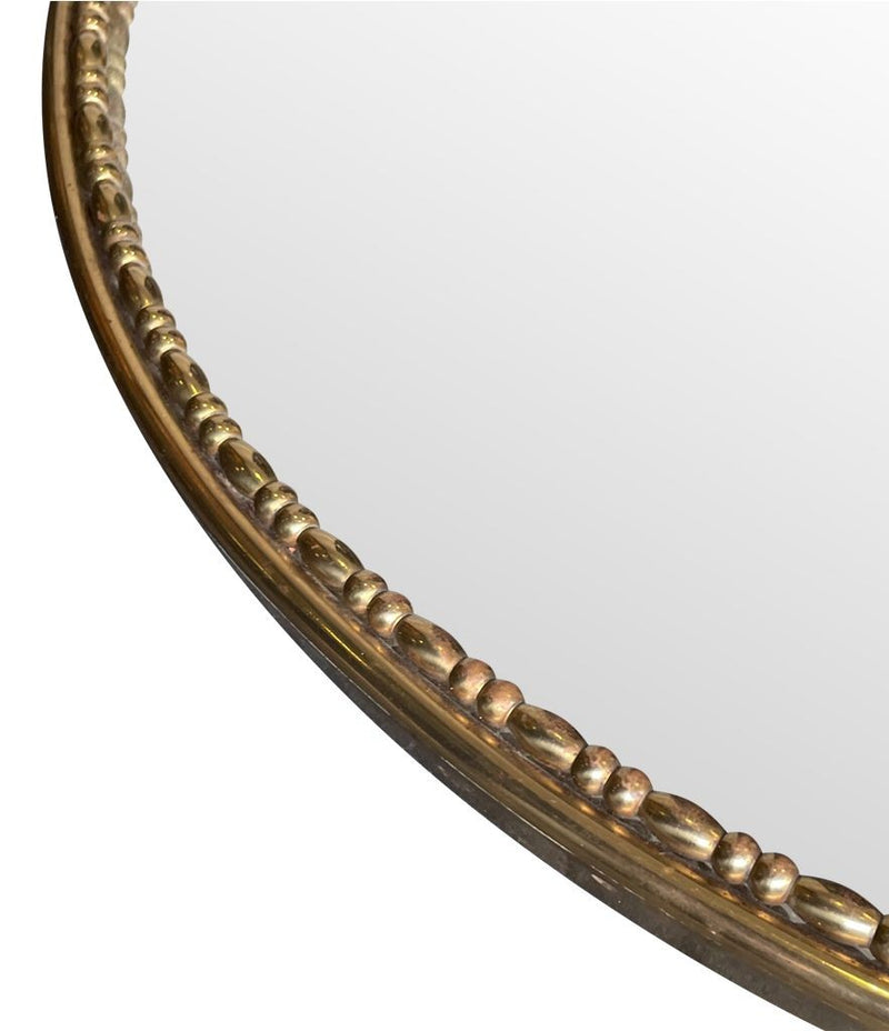 Mid Century Mirror Italian brass framed oval mirror with beaded edge - Mid Century Mirrors
