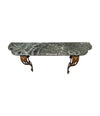 An Art Deco wrought iron gilded console table with green marble top in the style of Gilbert Poillerat
