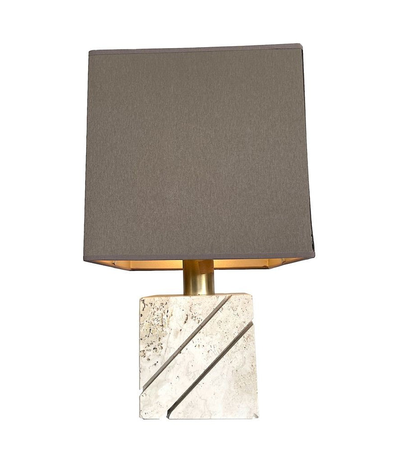 Mid century table lamp with travertine and brass base by Fratelli Manneli - Mid Century Lighting - 1970s table lamps