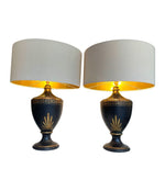 Mid century table lamps black ceramic gilt painted in a classical style - Mid Century Lighting - 1970's table lamps