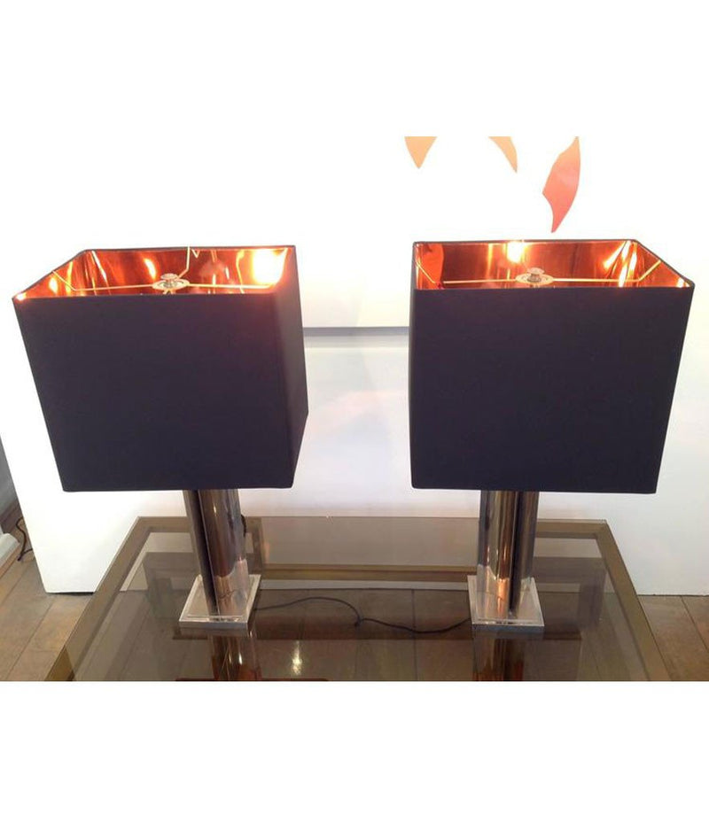 Pair of Maison Charles style french chrome lamps
