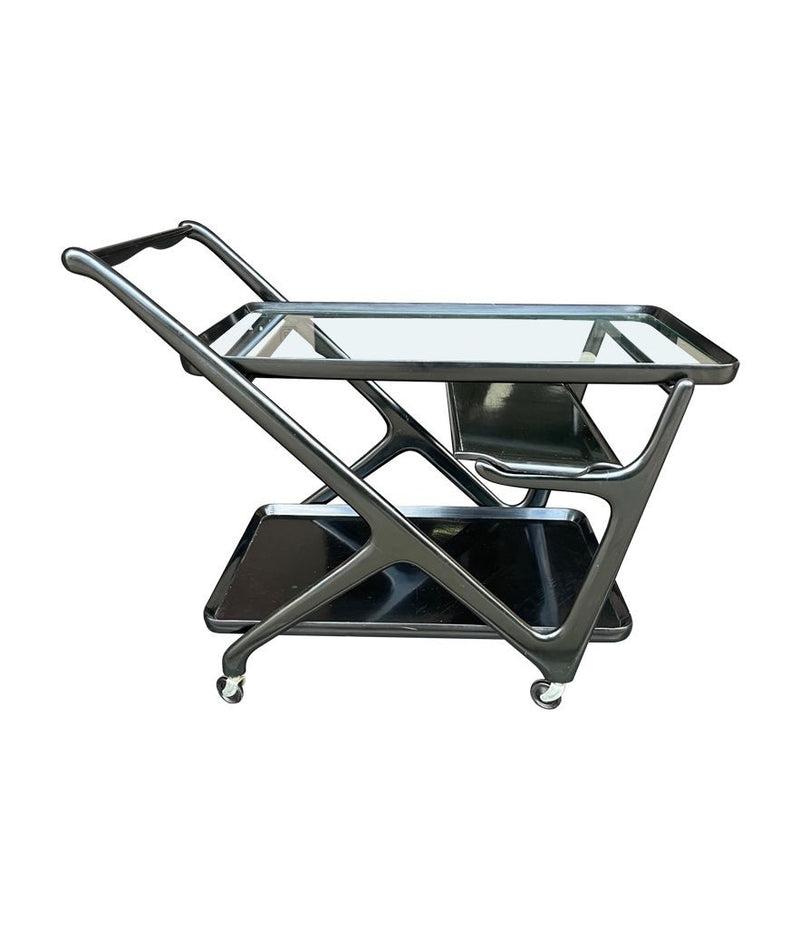 A black lacquer bar trolley  with two removable serving trays dating from the 1950s by Ico Parisi - Mid Century Furniture - Ed Butcher - Antique Shop London