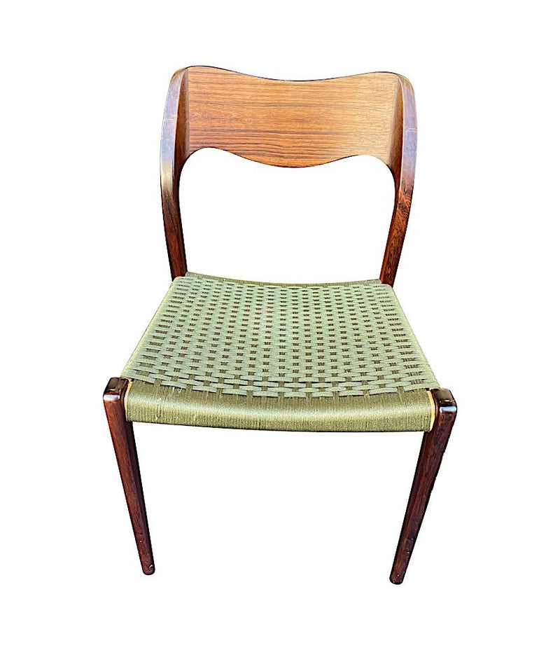 6 1950s Moller 71 Chairs Rosewood Green Strung Seat - Mid Century Chairs - Ed Butcher Antiques