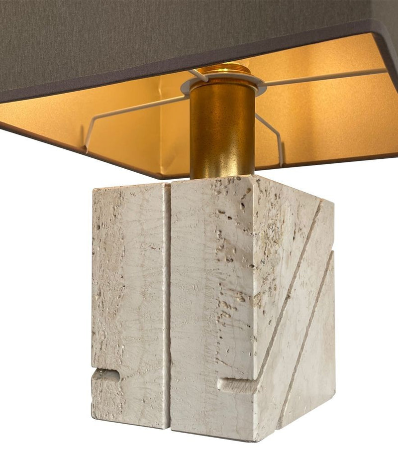 Mid century table lamp with travertine and brass base by Fratelli Manneli - Mid Century Lighting - 1970s table lamps