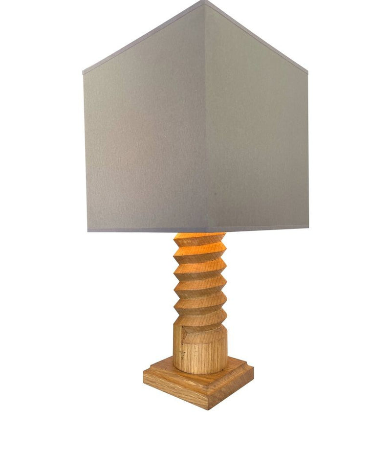 Mid Century Lighting - 1940s Table Lamp - Charles Dudouyt - carved Oak - Ed Butcher Antique Shop London