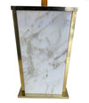 A pair of Italian 1970s Carrera Marble table lamps with gilt metal trim and new bespoke black and gold shades