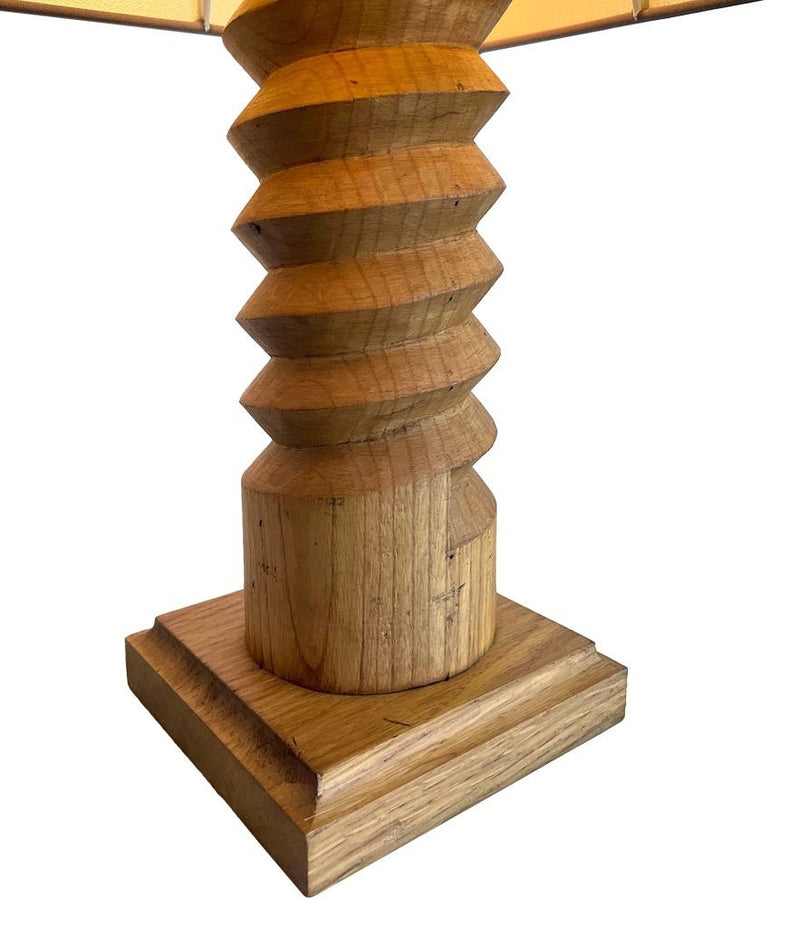 Mid Century Lighting - 1940s Table Lamp - Charles Dudouyt - carved Oak - Ed Butcher Antique Shop London