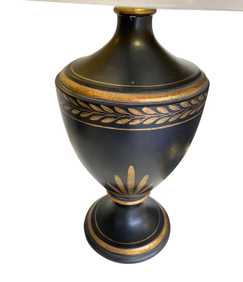 Mid century table lamps black ceramic gilt painted in a classical style - Mid Century Lighting - 1970's table lamps