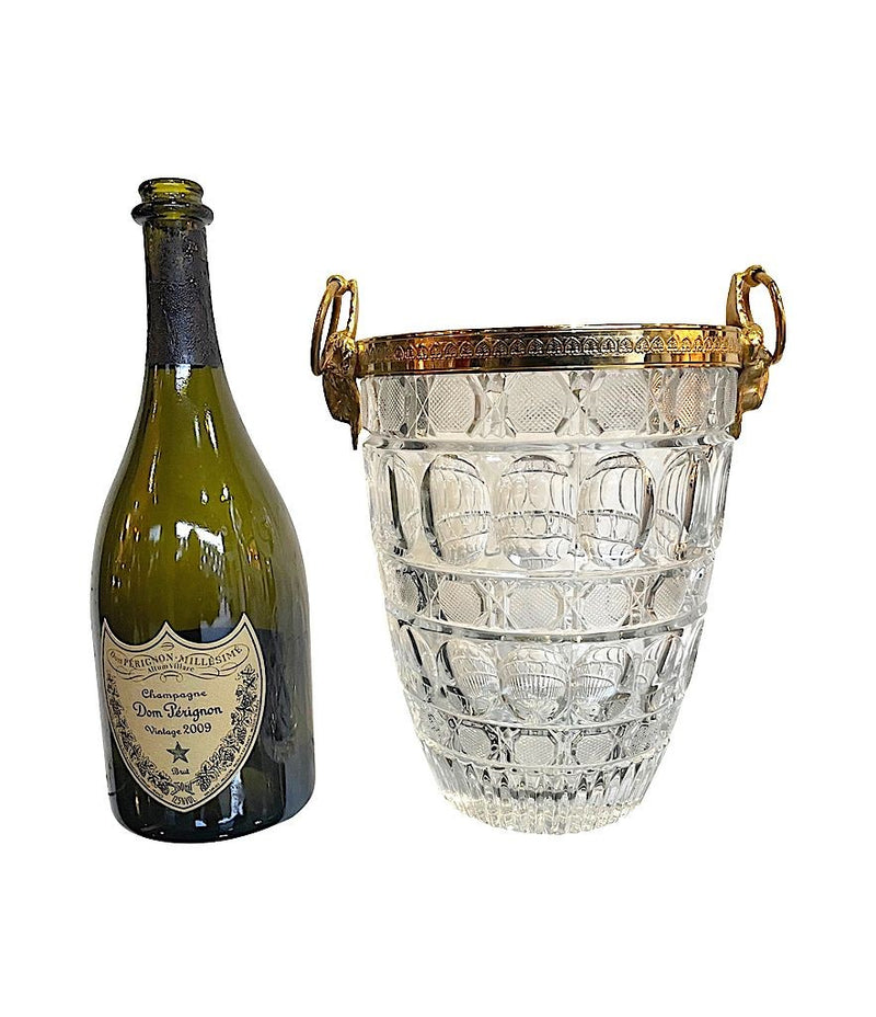 A 1960S GLASS AND GILT METAL CHAMPAGNE BUCKET WITH RAM HEAD HANDLES