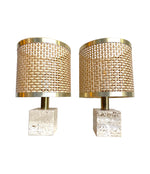 Mid Century lighting - Travertine Table Lamps - 1970s - Italian - Fratelli Mannelli - Rattan Shades - Antique Shop London