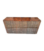 A Luciano Frigerio credenza sideboard with burl-wood top and geometric patterned doors - Mid Century Sideboard