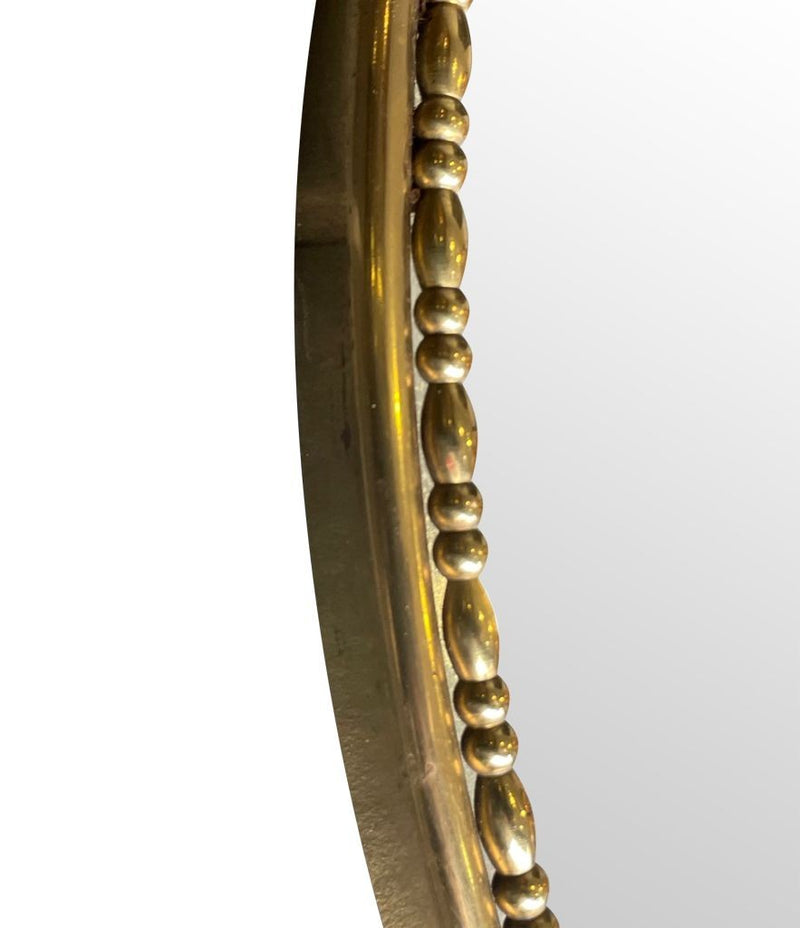 Mid Century Mirror Italian brass framed oval mirror with beaded edge - Mid Century Mirrors