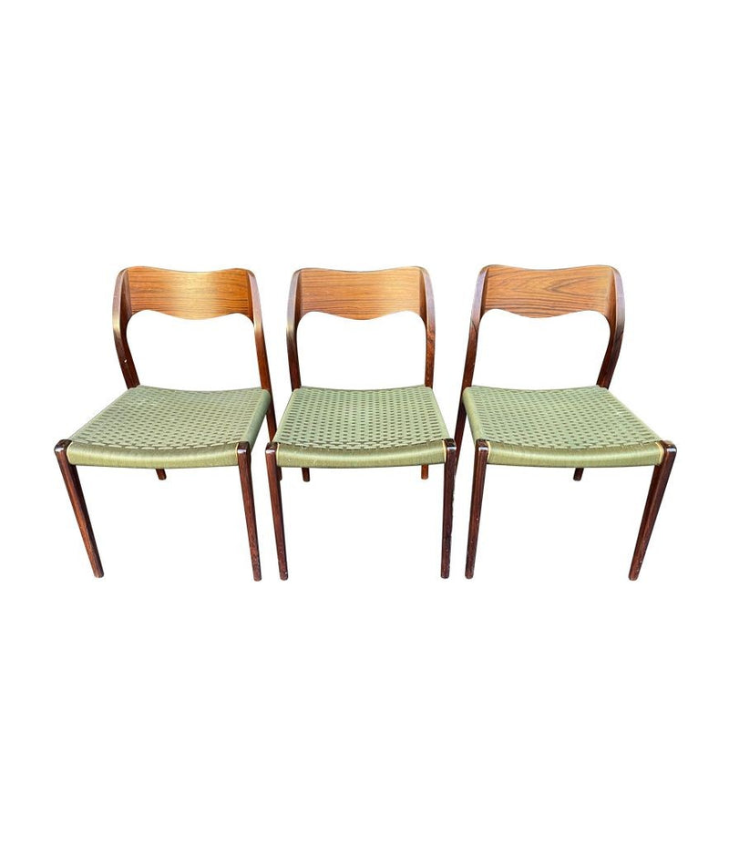 6 1950s Moller 71 Chairs Rosewood Green Strung Seat - Mid Century Chairs - Ed Butcher Antiques