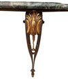 An Art Deco wrought iron gilded console table with green marble top in the style of Gilbert Poillerat