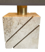 Mid century table lamp with travertine and brass base by Fratelli Manneli - Mid Century Lighting - 1970s table lamps