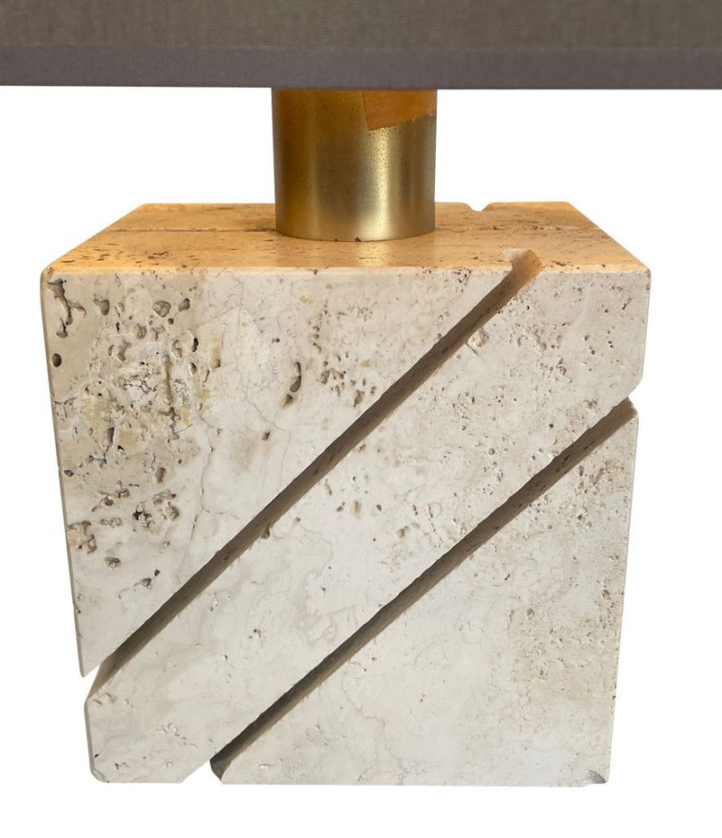 Mid century table lamp with travertine and brass base by Fratelli Manneli - Mid Century Lighting - 1970s table lamps